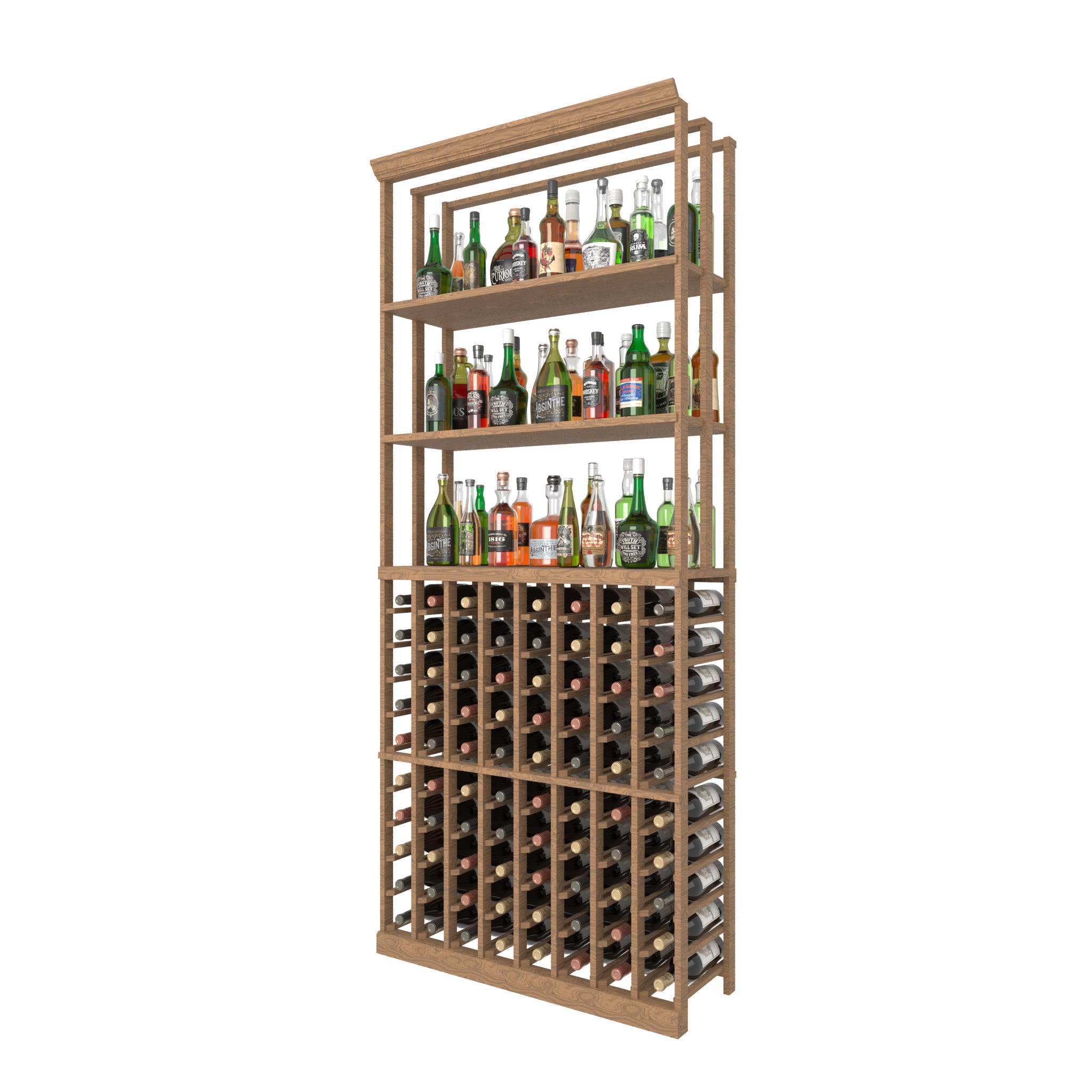 8 Column Individual Bottle Wood Rack with Liquor Display Shelves